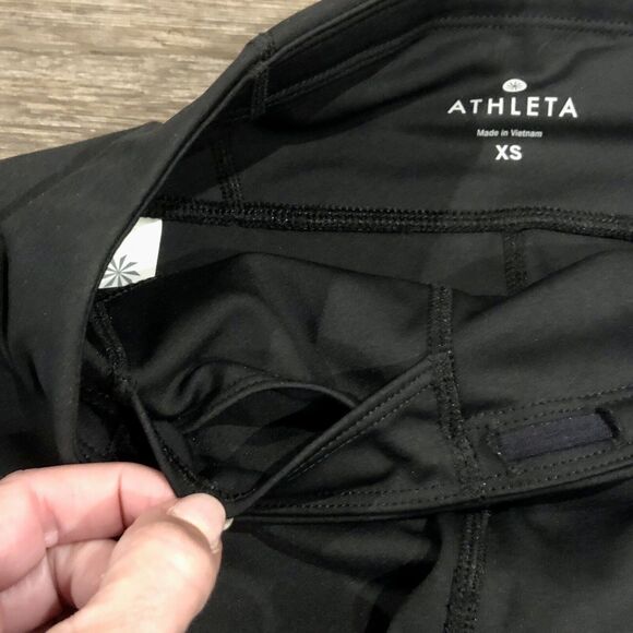 Athleta Leggings XS Black Sonar Reflective Geometric Pattern Crop Zipper Pocket - Picture 10 of 12